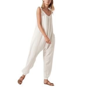 Honour Apparel S Tie Me Jumpsuit White Wardrobe Staple Travel Cotton